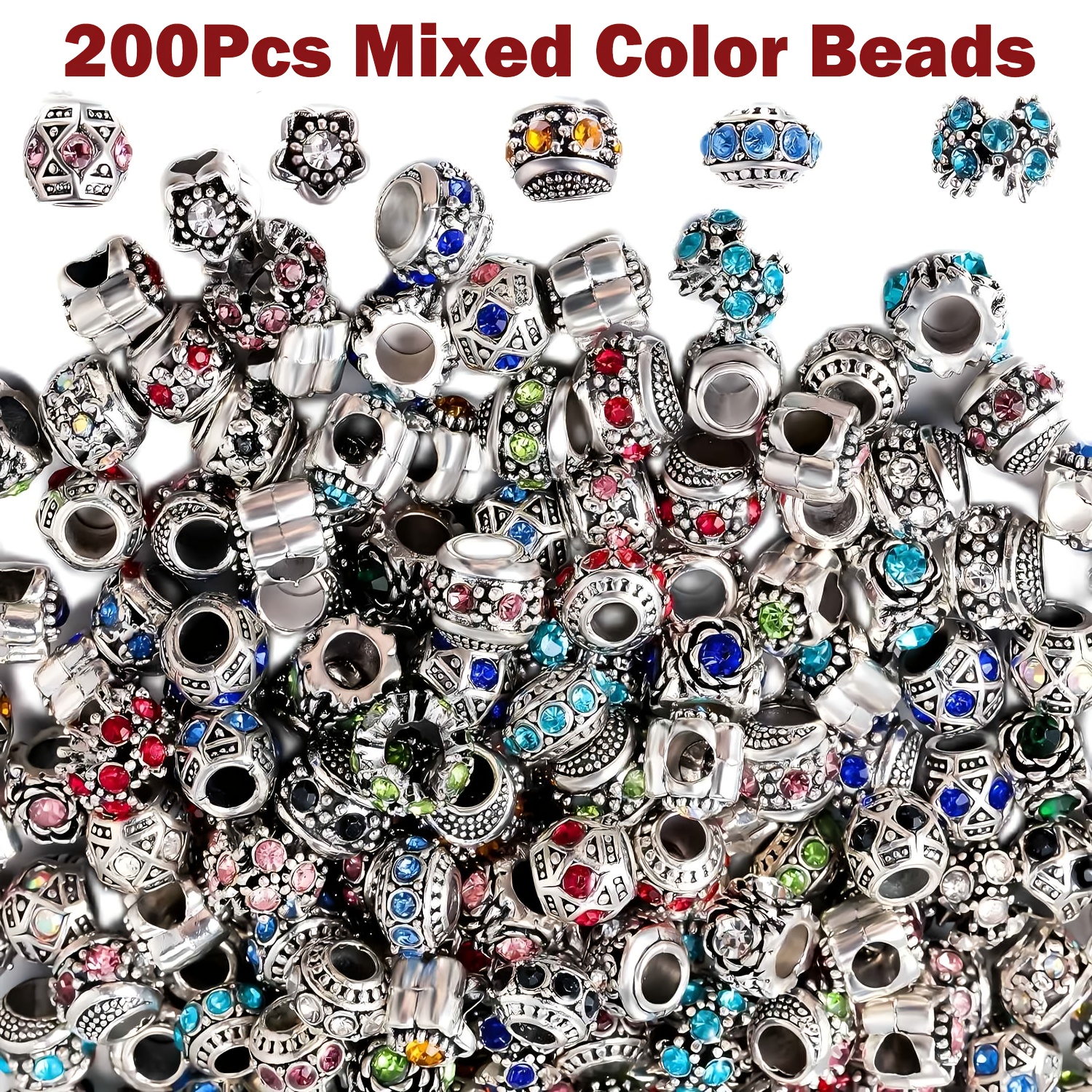 

Large Hole Size Alloy Beading, 200 Mixed Color Sets, Bracelet Jewelry Making Materials