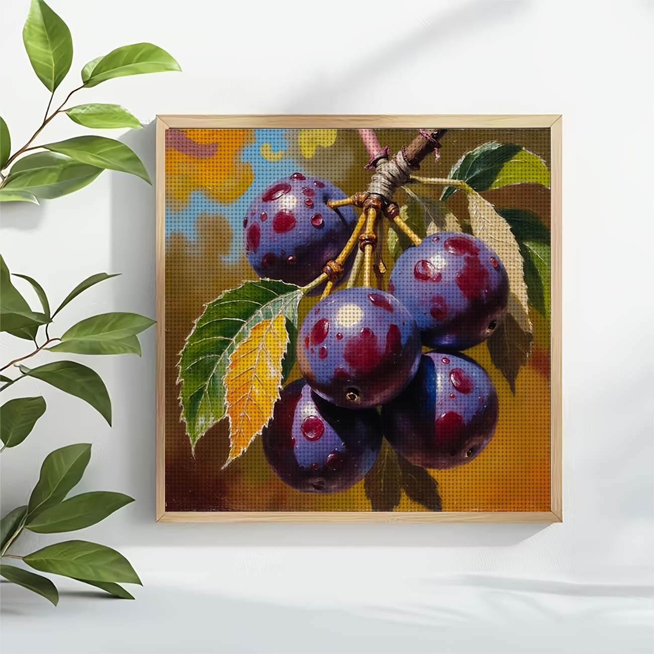 DIY Cross-stitch Printed Kit, Unframed Purple Plum Design