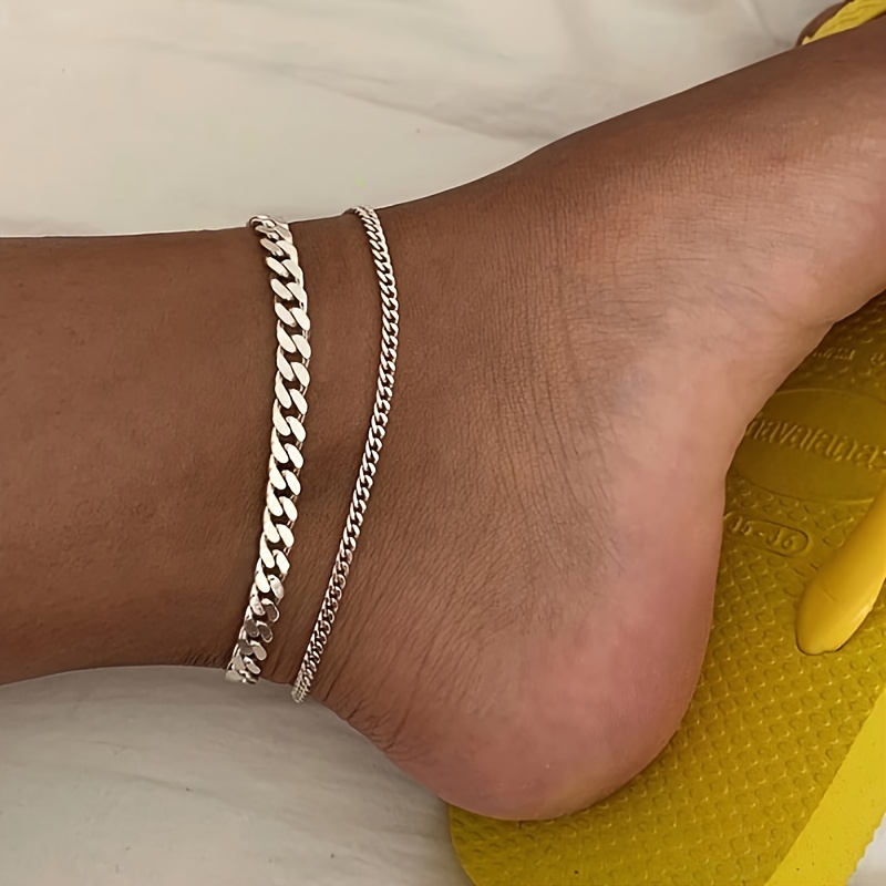2pcs Minimalist Chain Anklet Set, Versatile And Stylish