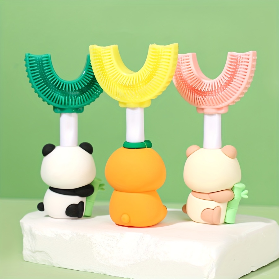 1 cute small animal silicone u shaped toothbrush cute panda style handle silicone u shaped brush head teeth protection and gum protection suitable for ren aged 3 6 years old   6