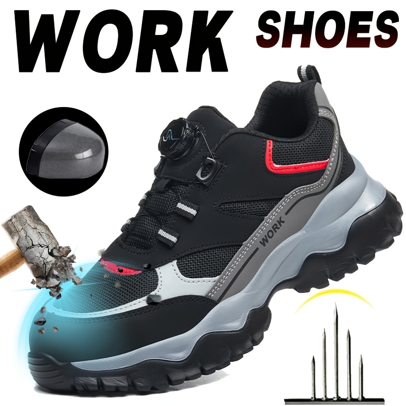 mens sleek sporty design work shoes with steel   lightweight anti smashing low top eva sole round toe design for   factory employees farm construction site footwear for rock climbing