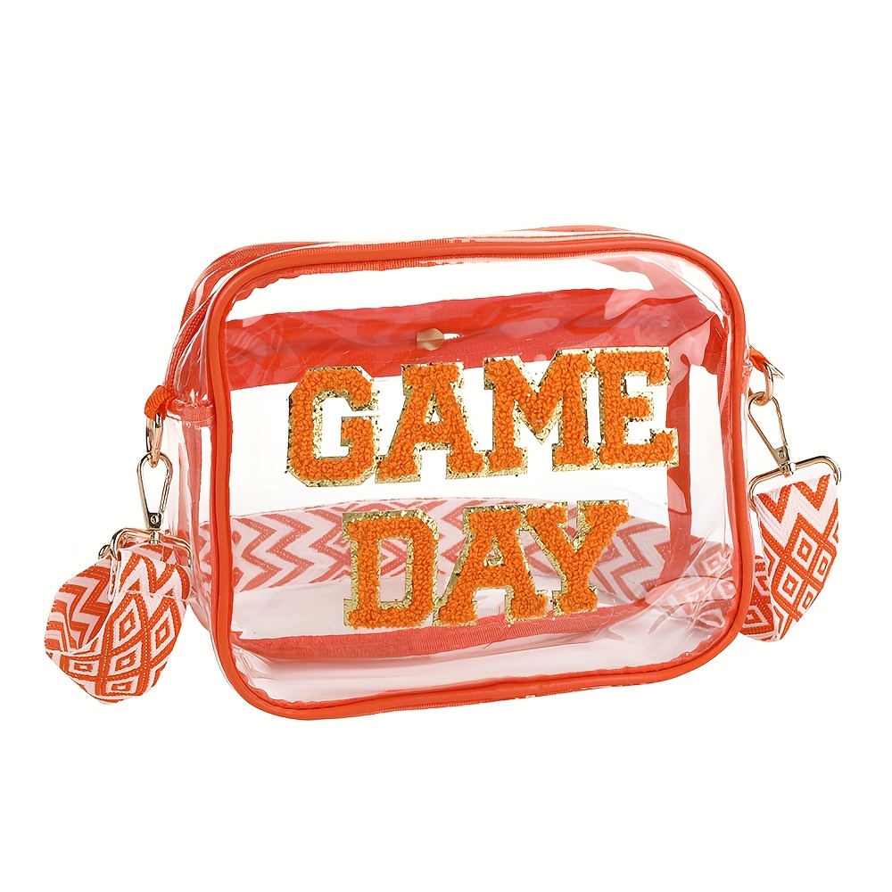 TEMU Pvc Transparent Crossbody Bag With Embroidered Letter Design, Transparent Square Shoulder Bag With Zipper Closure And Painted Edges, Portable