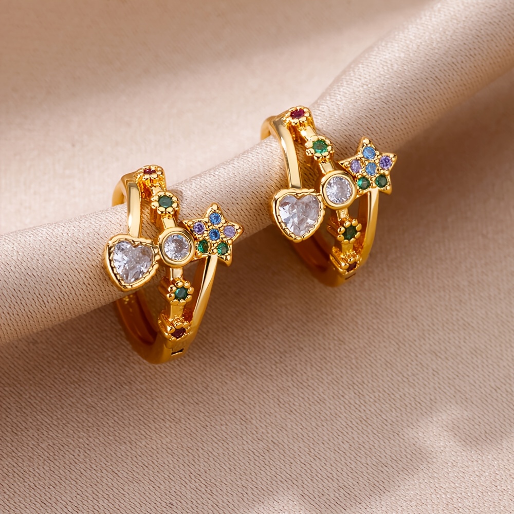 Mini créoles avec fleurs et cœurs en zircone synthétique colorée_voghion.com