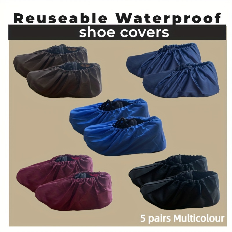 

5 Pairs Reusable Waterproof Shoe Covers, Polyester Non-slip Booties, Lightweight Solid Color Indoor , Washable Dust-proof Protectors For School, Office, Workshop