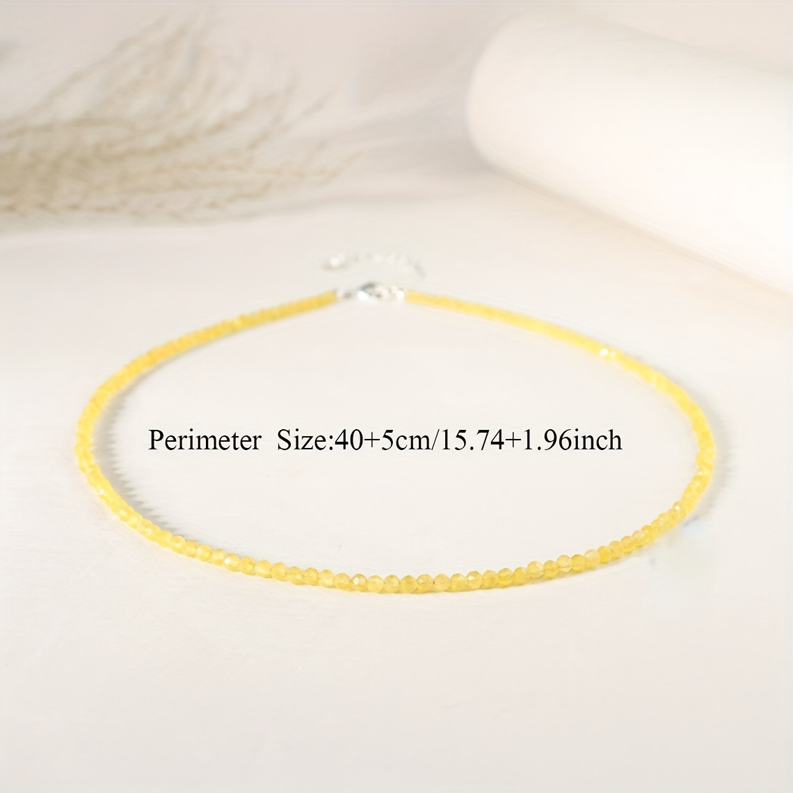 Women's Easy Faceted Bead Necklace with Yellow Zirconia Pendant