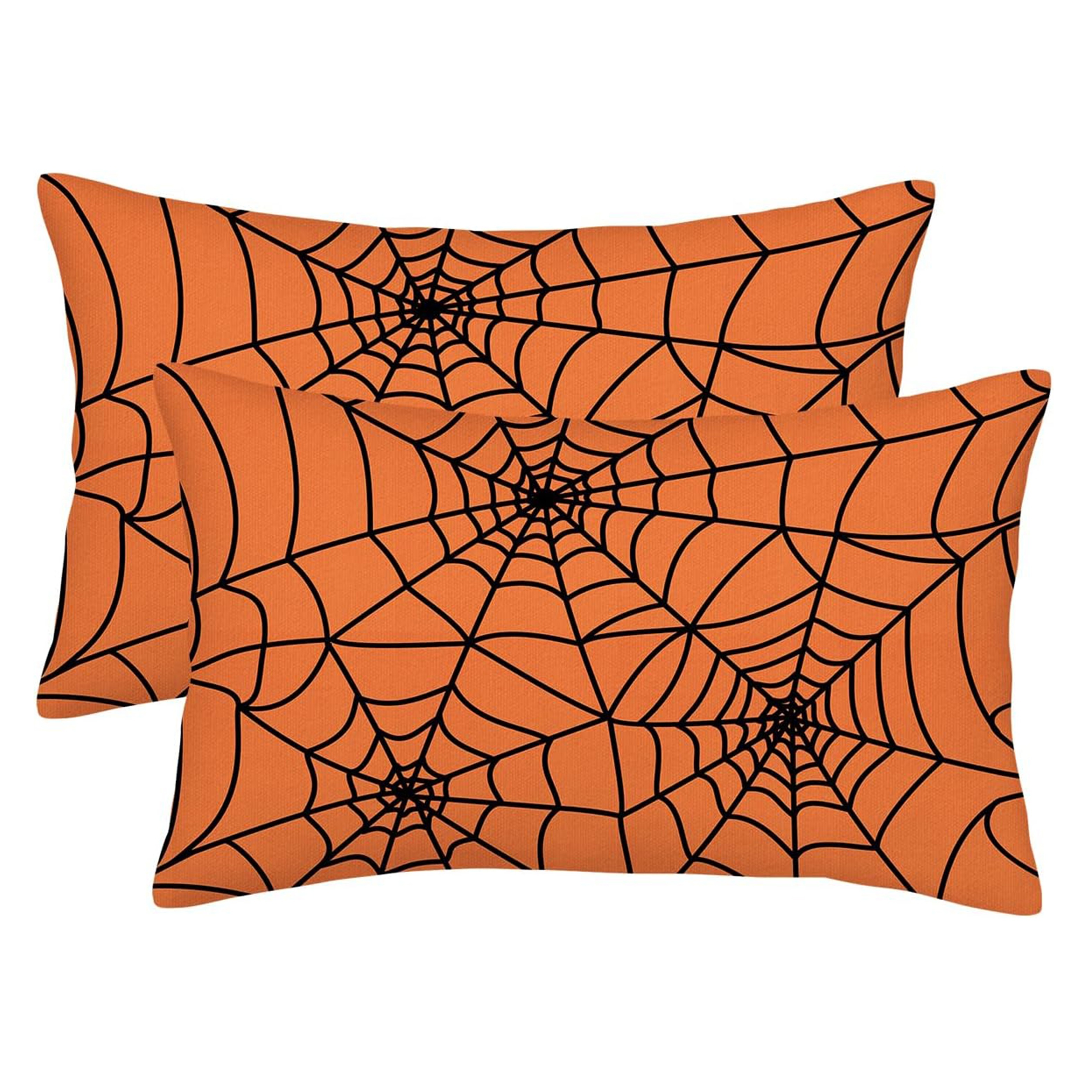 

2pcs Halloween Spider Web Pillow Covers - Orange, Square Decorative Cushion Cases For Sofa & Bed, Machine Washable, Zip Closure (pillow Inserts Not Included)