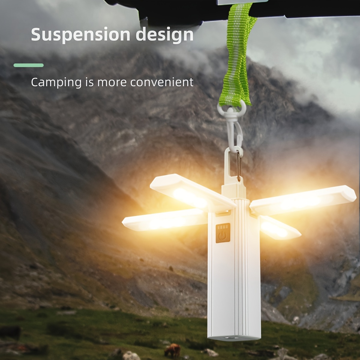 

Ultra-long Led Camping Light - Rechargeable, Foldable Tent Chandelier With Emergency Power Bank , Usb Charging, Abs & Polished Metal For