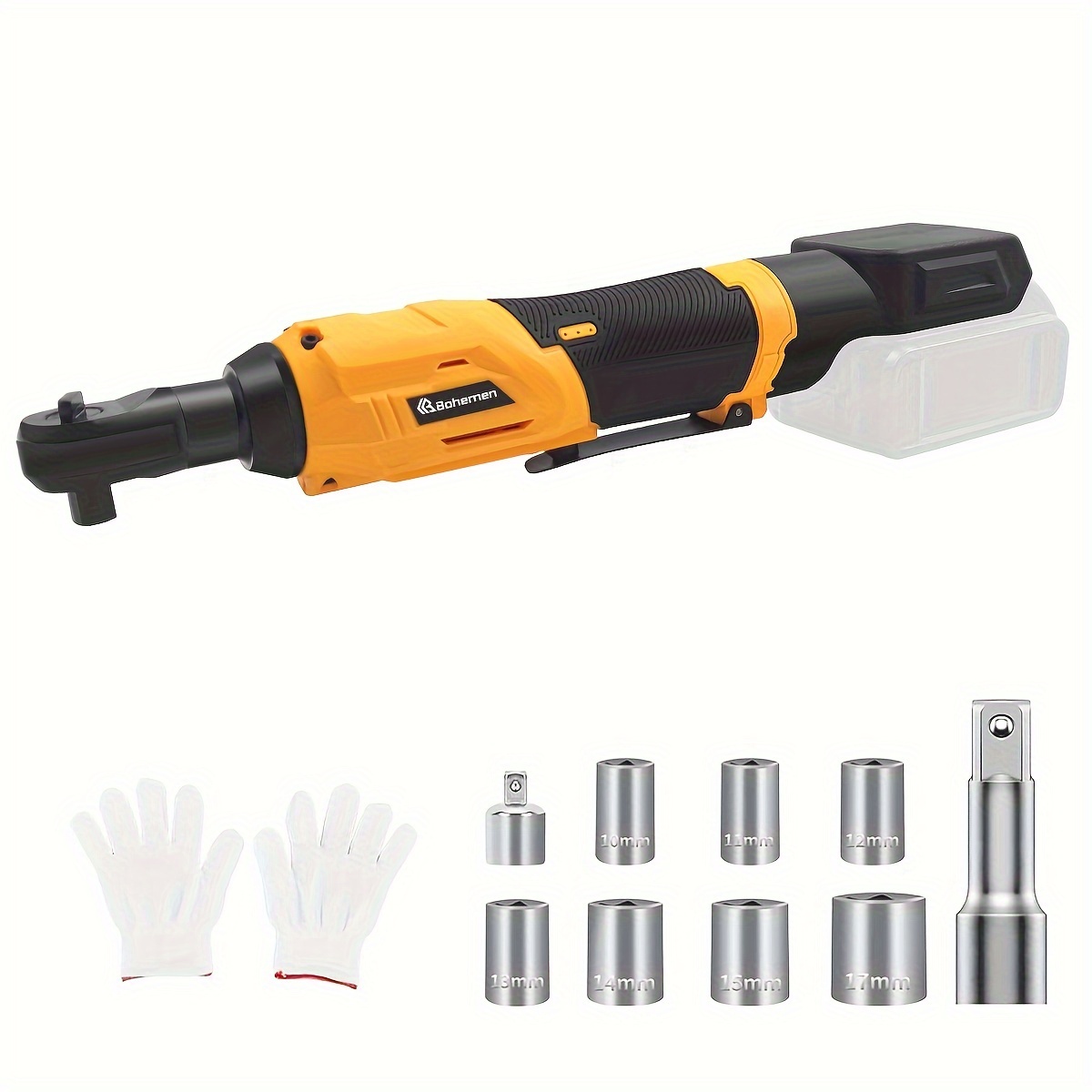 

3/8" Cordless Ratchet Wrench Compatible With Dewalt 20v (no Battery, Tool Only)3/8" Power Ratchet Wrench Tool Kit, 7 Sockets, Work Gloves, Extension Bar, 1/4" Adaptor, Variable Speed Trigger