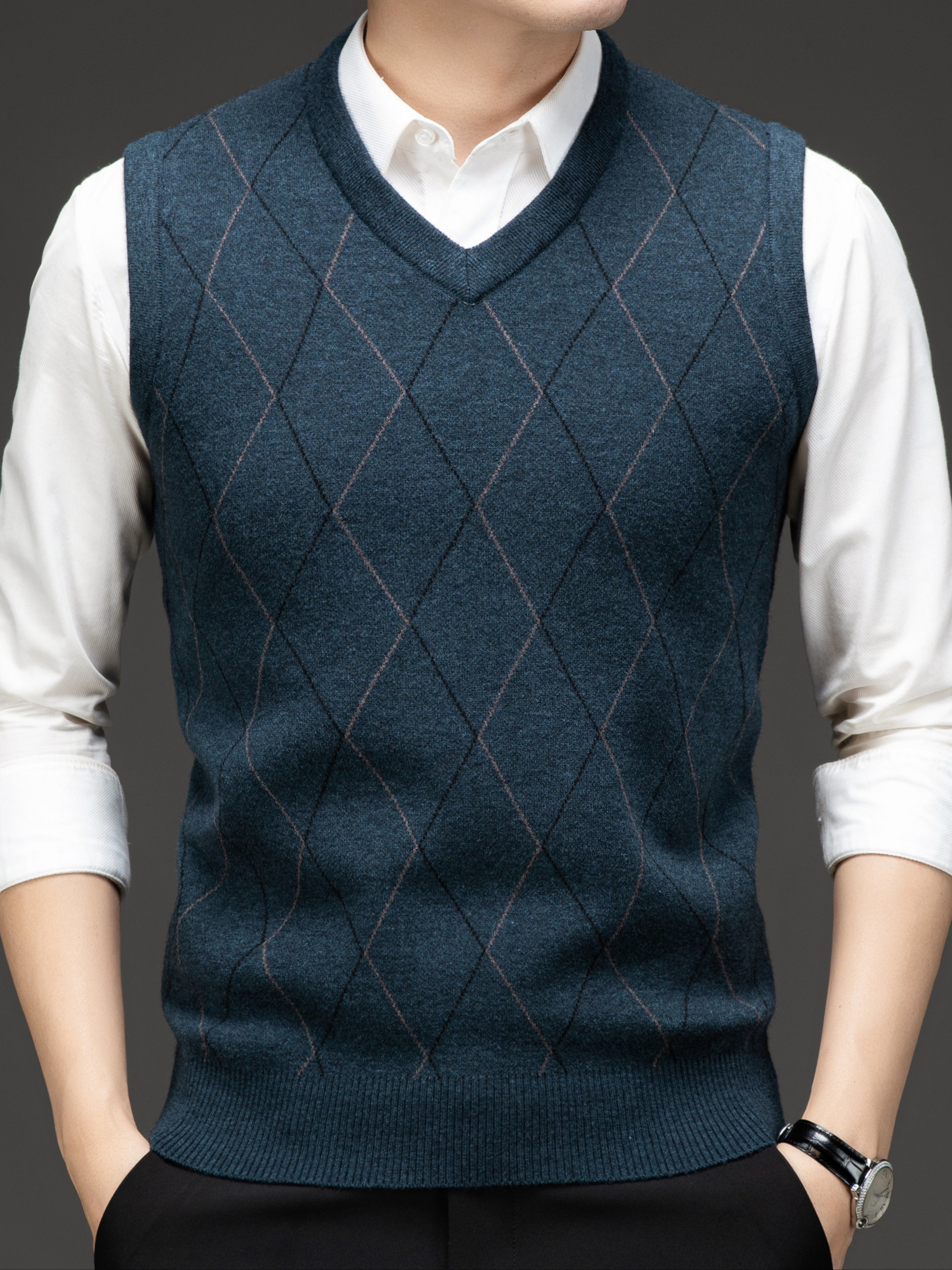 Men's Multi-Color Knit Casual New Style V-Neck Sleeveless Warm Pullover Top Autumn/Winter Vest