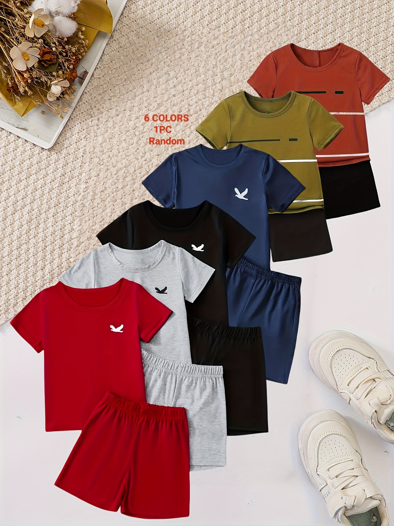 conjunto de camiseta de     e shorts para meninos com estampa de  , 6 cores aleatórias, 1  , tecido ultra  , confortável e resistente a rugas,   para o verão, perfeito para atividades ao ar livre