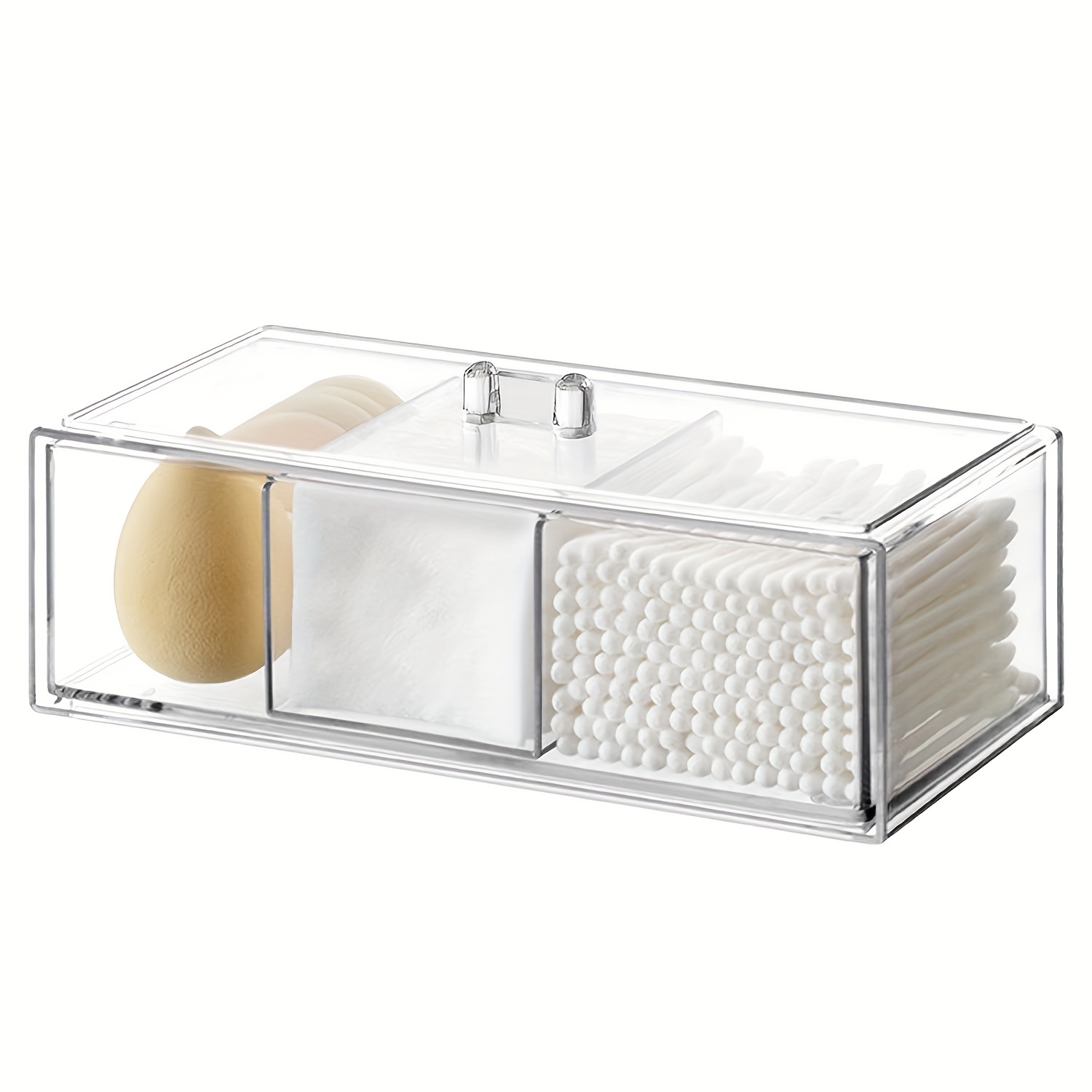 

1pc Clear Acrylic Bathroom Canister With Lid - 3-compartment Swab, Ball, And Pad Organizer - Sealed, Dustproof, Waterproof Vanity Countertop Storage Container