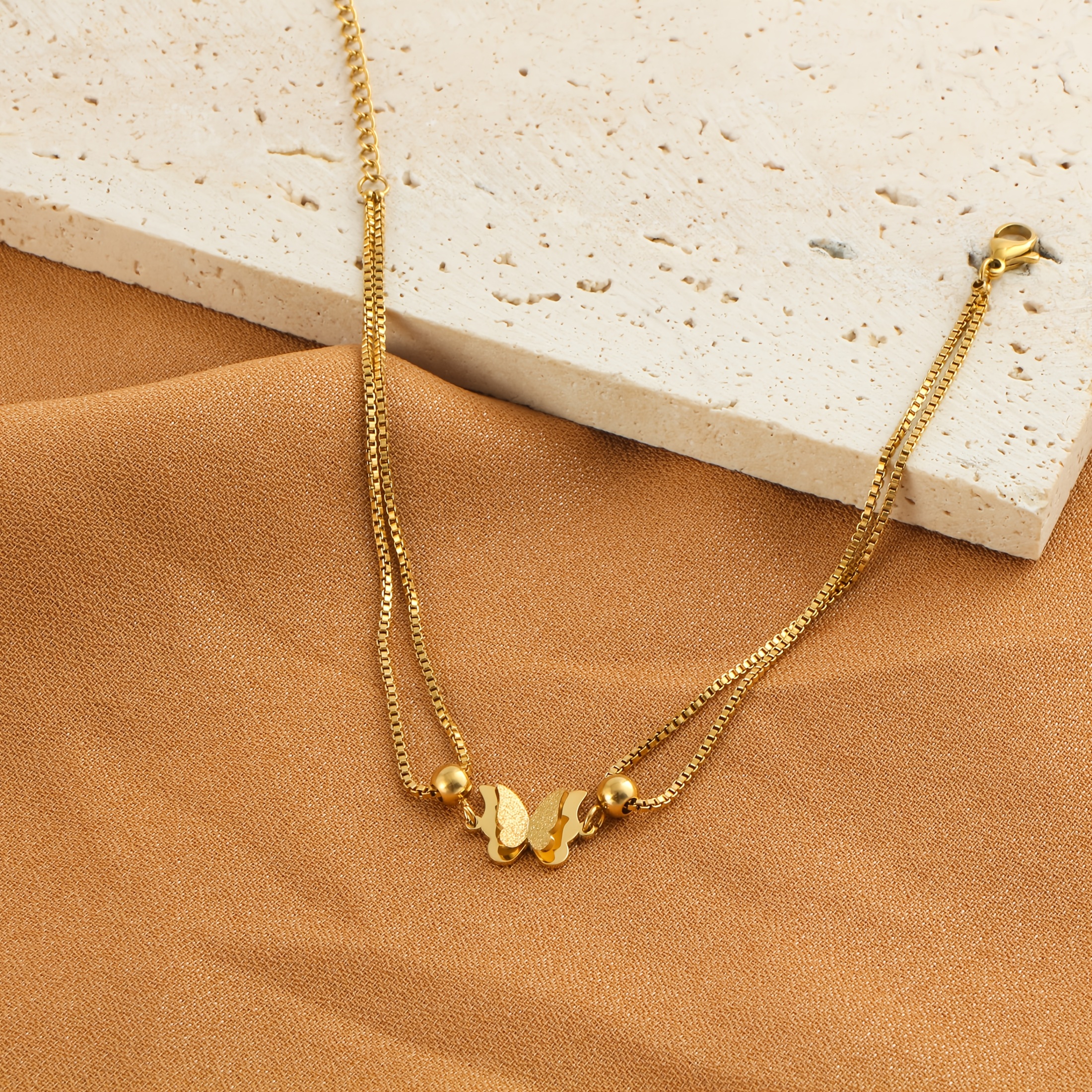 single pack womens fashion ankle chain with double layer   decoration classic stylish design in golden and silvery hypoallergenic stainless steel suitable for daily shopping or parties Product details 4