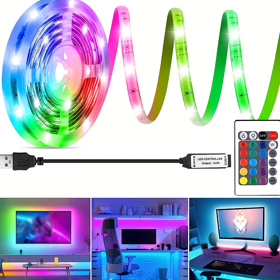 2m Ensemble de bande LED, bande LED RGB 5050 SMD, bande LED 30 LED, LED non  étanche (IP20), avec télécommande 44 boutons