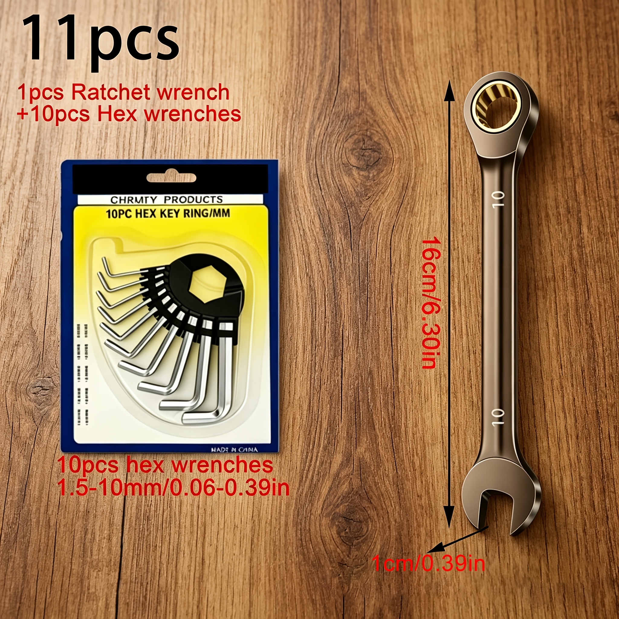 11pcs Wrench Set, Black Nickel Ratchet Wrench, 72-tooth Precision Gear Is More Practical-open and Closed End Design, Chrome Vanadium Steel Durable Material, Ergonomic Grip. Suitable for Car, Bicycle and Home Maintenance (including 1 Black Nickel