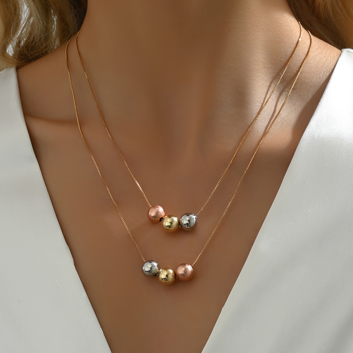 

Elegant Double-layered Gold-plated Beaded Necklace - Versatile & Stylish For Women, Perfect For Vacations & Festivals