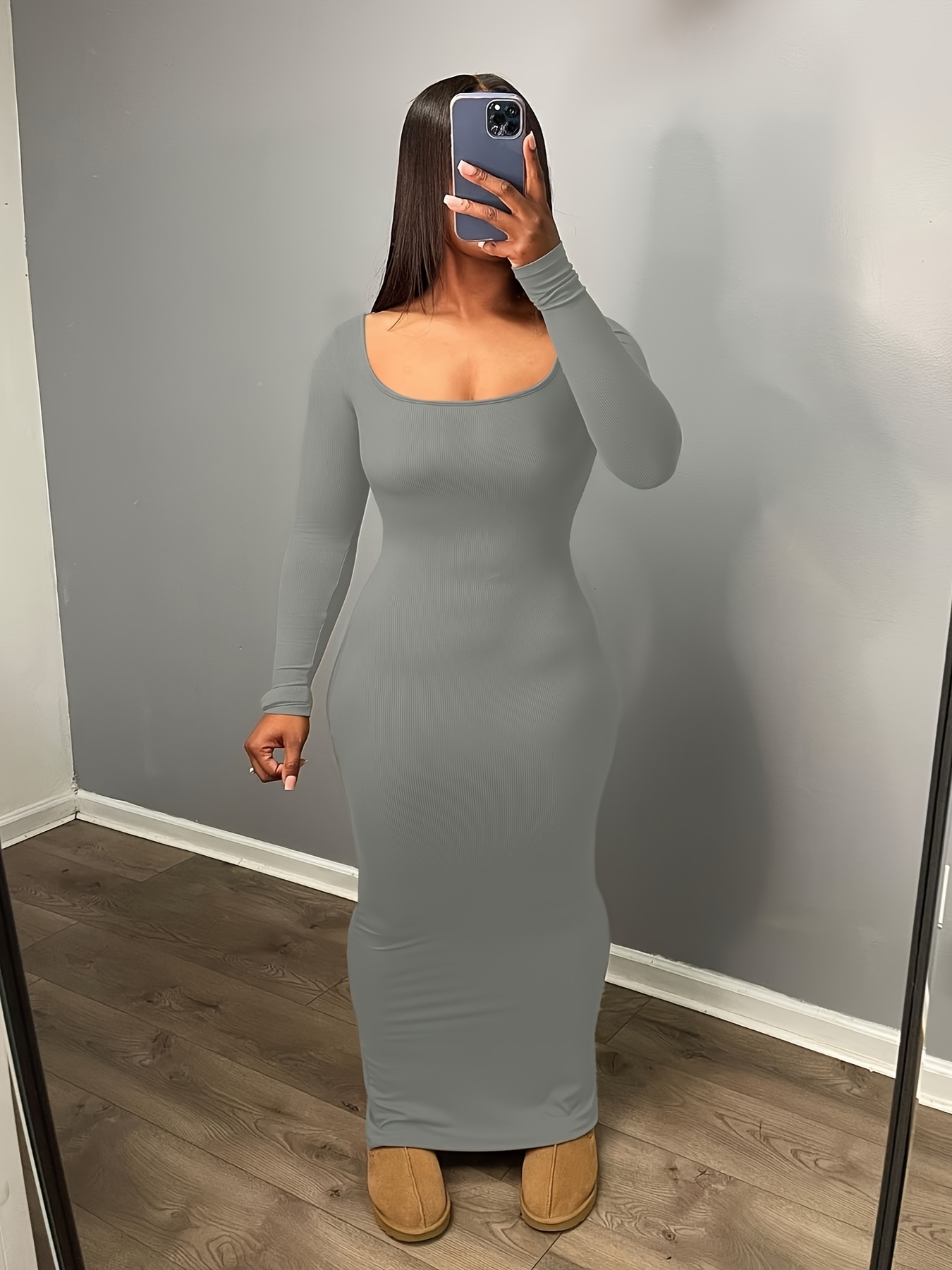 long sleeve backless dress, elegant bodycon solid maxi dress, women's  clothing - women's clothing - Temu