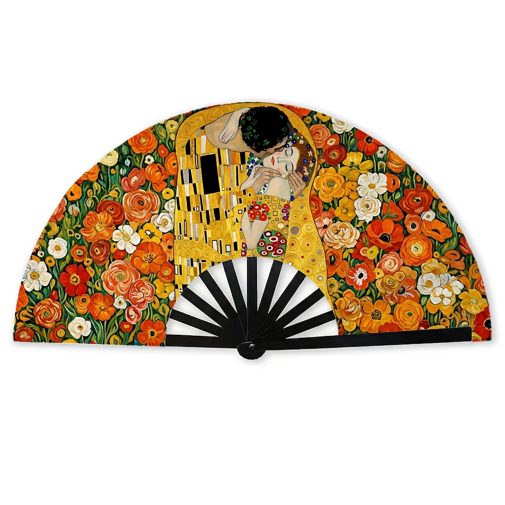 TEMU 1pc Éventail à main Style Klimt, Élégance florale dorée, Convient pour un , Activités de , Facile à transporter, Pliable, Facile à , de voyage