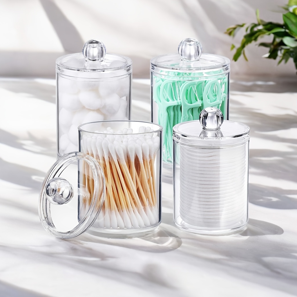 TEMU 4pcs Clear Plastic Sab Box With Lid, For Balls, Swabs, Liners, Floss, Bathroom Jar Square Jar Set Swabs And Ball Storage Storage Storage Box, For Round Pads, Bathroom Dressers