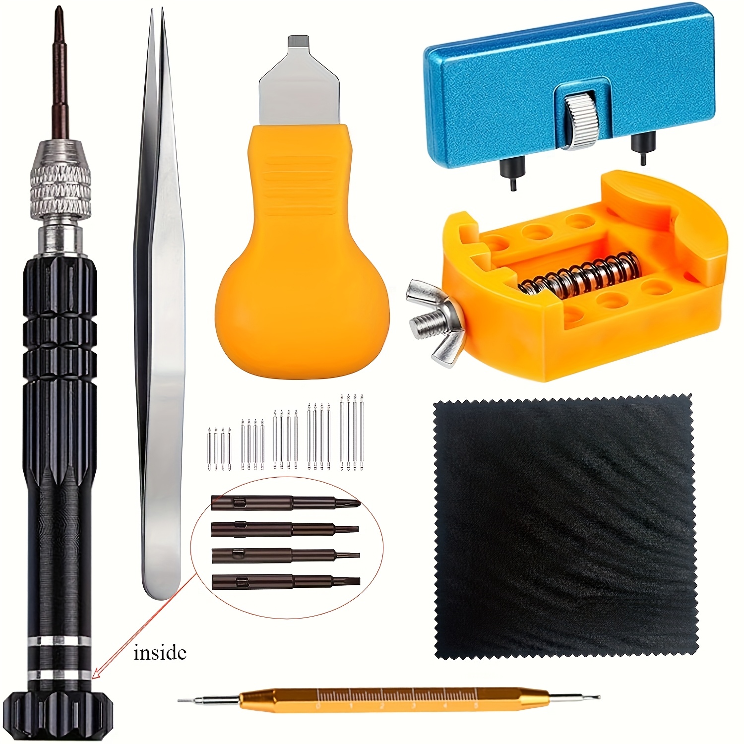 TEMU Professional Watch Repair Kit: Includes Screwdriver, Tweezers, Spring Bar, Wrench, And Back Remover For 3 Types Of Watches