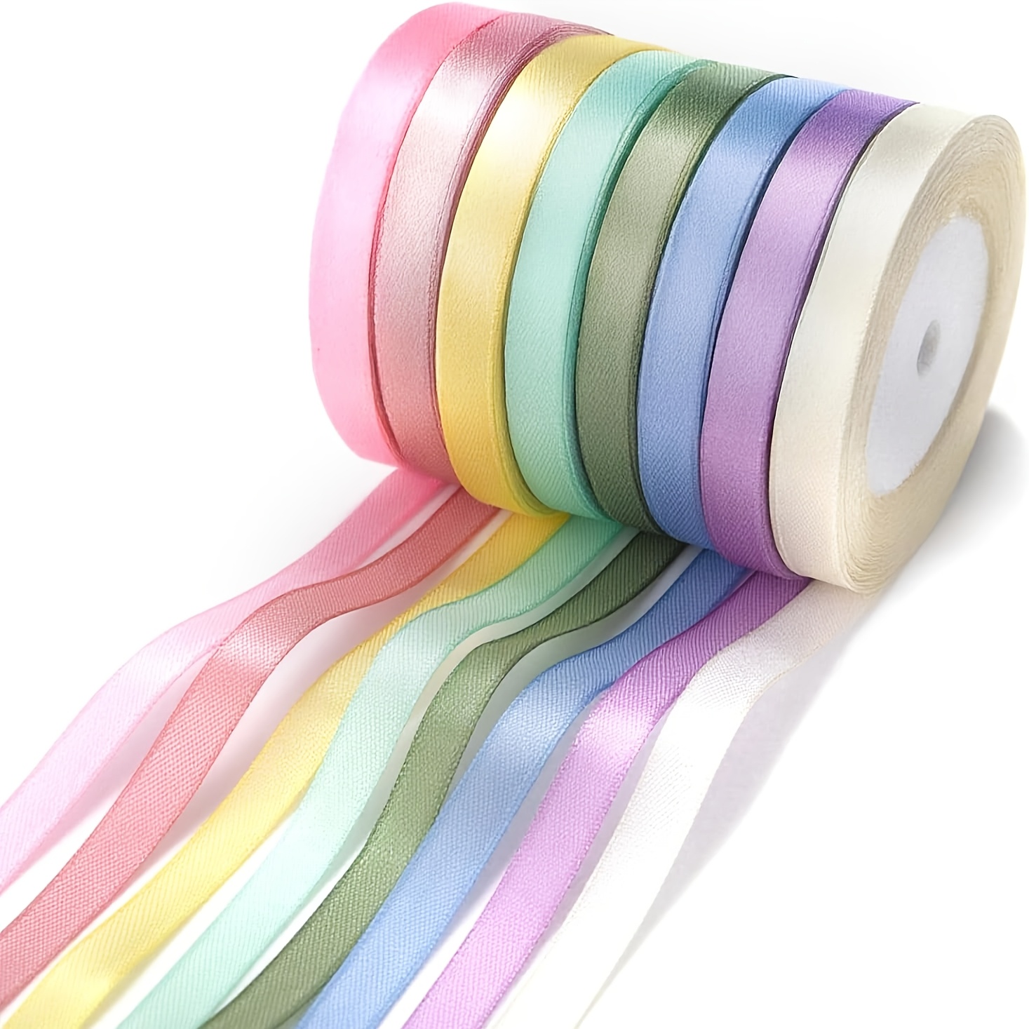 Image of 8/16 Rolls Of Satin Ribbon, 8/16 Colors, Gift Ribbon, 10mm Wide, Craft Ribbon, Ribbon, For Wedding, Maypole, Car Decoration, Table Decoration (22m)