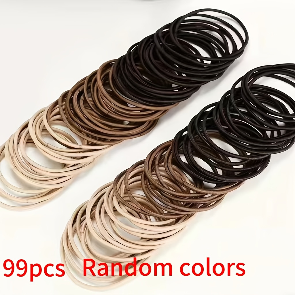 Image of 99pcs Random Color High-elastic Rubber Band Thin Style Does Not Hurt Hair Tie Hair Seamless Black Hair Volume Less Hair Rope Hair Ring Leather Case