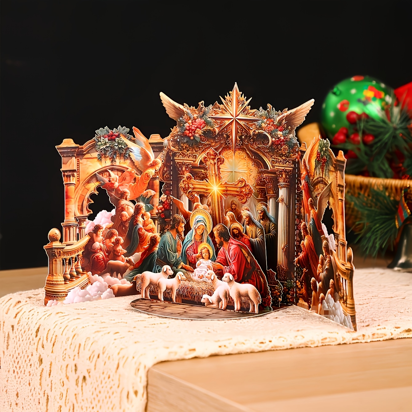 item picture 1pc   nativity double door   up greeting card handmade 3d  mas card  mas   up card suitable for  mas gifts  mas eve gifts exquisite  mas decoration     greeting card