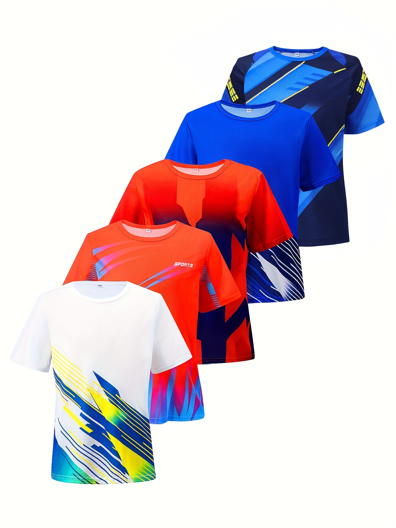 boys   big kids 130 170 size fashionable stretchy wear resistant quick dry breathable mesh sports basketball jersey football jersey training short sleeve jersey crew neck short sleeve 5pcs set