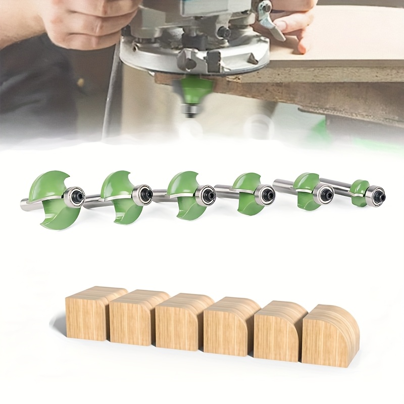 Image of Set Of 6pcs Of 8mm Shank Fillet Milling Cutters With Bearings, Made From Hard Steel, Ideal For Woodworking Tasks Such As Trimming, Grooving, And R Angle Chamfering