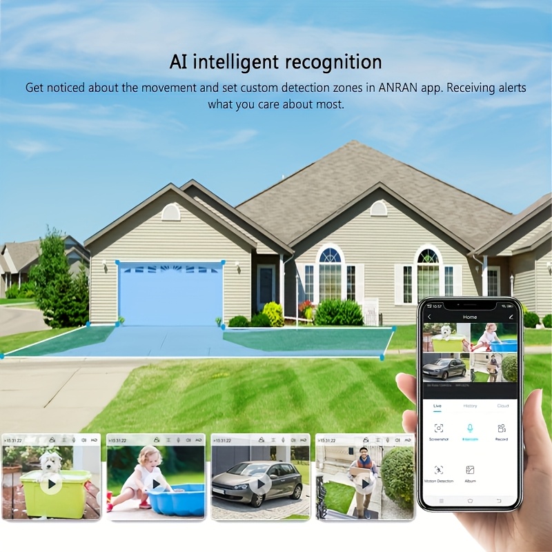ANRAN 2K Caméras de Sécurité Sans Fil Extérieures, Détection de Mouvement IA & Vision Nocturne Couleur, Caméras de Sécurité Domestique, Audio Bidirectionnel, Alarme Sirene avec Projecteur, Alimentées par Batterie, Supporte Exclusivement le Stockage Cloud – Image 8