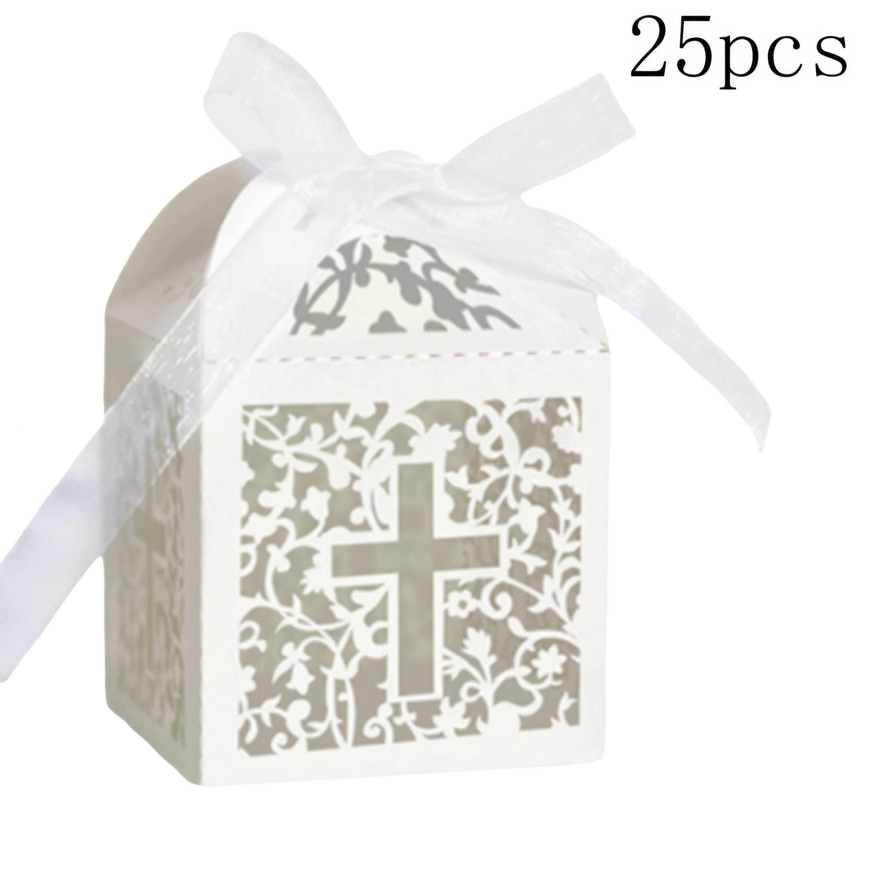 Image of 25pcs Laser-cut Right-angle Cross Sugar Boxes Suitable For Weddings, Birthdays, Showers - Beige Cardboard Candy & Boxes With Lattice Lid, Assembly (no Tools), Christmas, Halloween