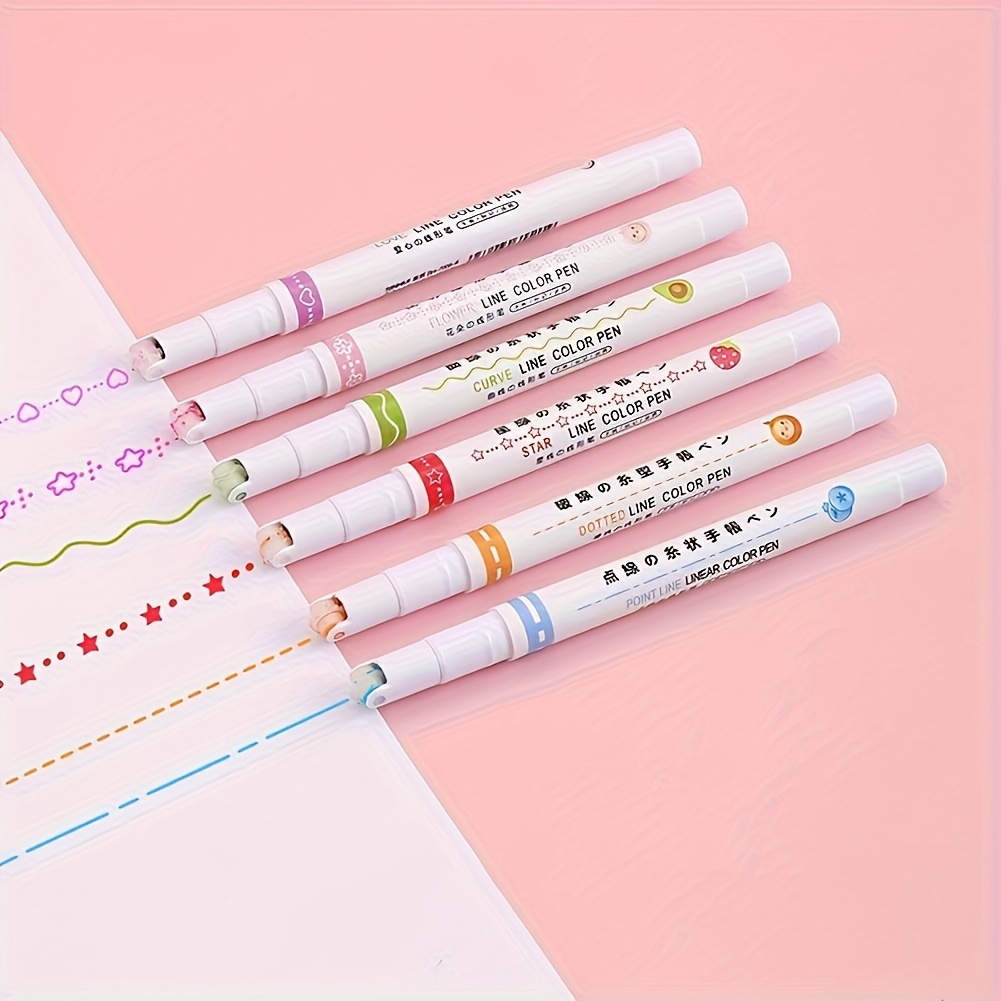 6pcs Vibrant Curve Highlighters Quick Dry Kawaii Stationery For School ...