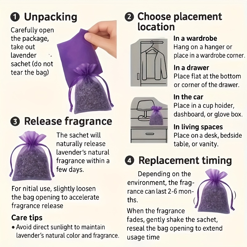 Natural Premium French-Style Lavender Sachet Set, 4pcs, Drawer and Wardrobe Fragrance Bags, Purple. The Best Gift for Girls. A Home Essential. Authentic 5A Grade Lavender Flower Seeds