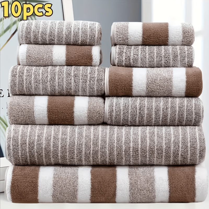 TEMU 10pcs Bath Towel Set, Ultra Soft Bathroom Towels With Bath Towels, Hand Towels & Washcloths, High Absorbency, Quick Drying & Breathable, Ideal