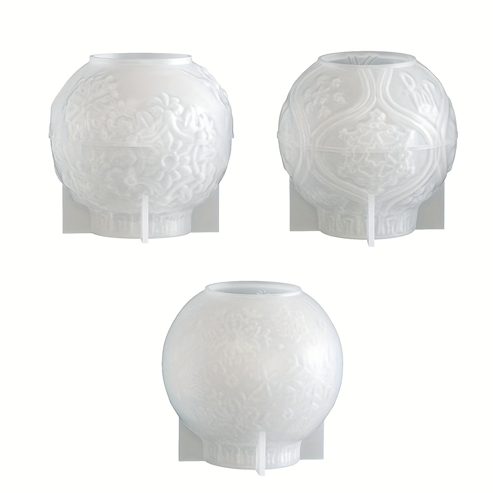 Mini Size Silicone Christmas Ball Candle Holder Mold, 3 Style Round Shaped Tealight Holder Mould For Plaster Cement Resin Casting, Silicone Ornament Molds Diy Crafts For Christmas Decor, Gifts