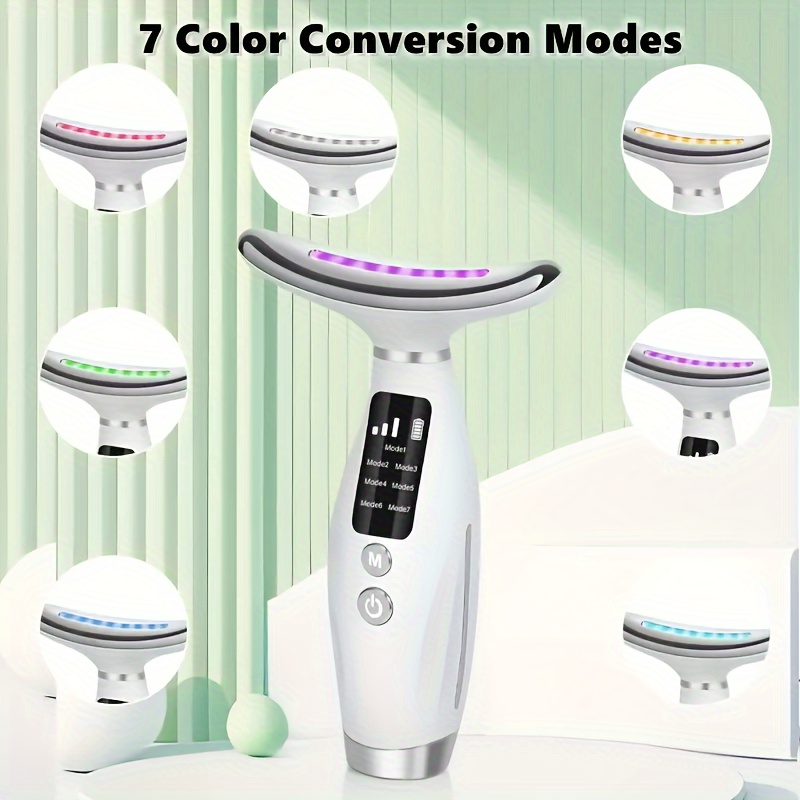 

7 modes de conversion de couleur Masseur pour le cou et le visage : Appareil de soin du visage relaxant avec plusieurs vitesses, vibration douce et chargement USB (batterie intégrée)