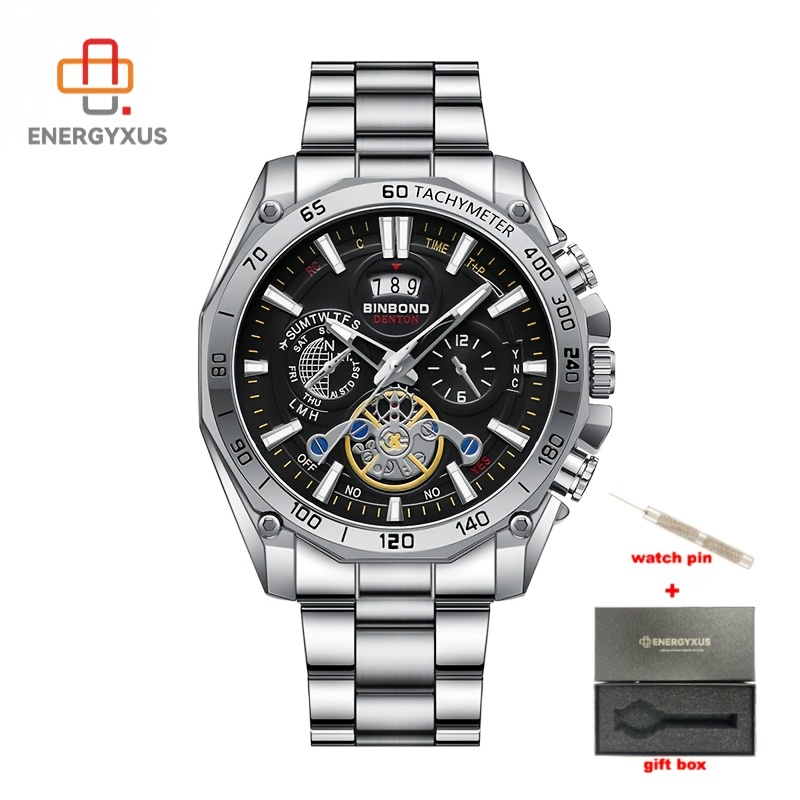 TEMU Business Men's Watch 3 Sub-dial 6 Pointers Chronograph Night Light Calendar Men's Watch, Gift For Men