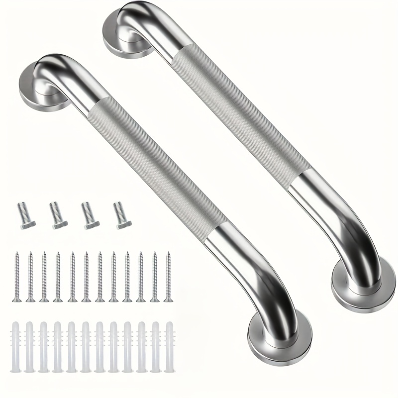 

2pcs Stainless Steel Shower Handles 16.79" - Non-slip, For Elderly, Pregnant Women & With Wall Mount Bracket Included