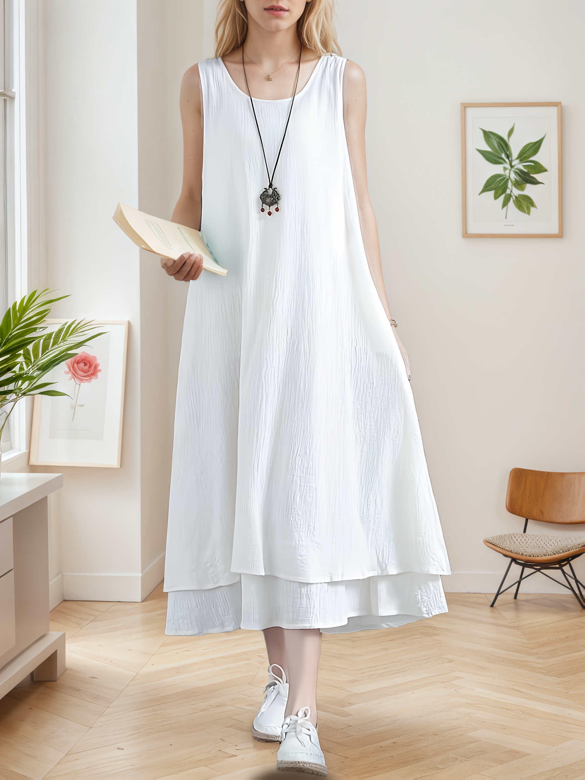 summer vintage literary white sleeveless double layer - Temu United Arab  Emirates