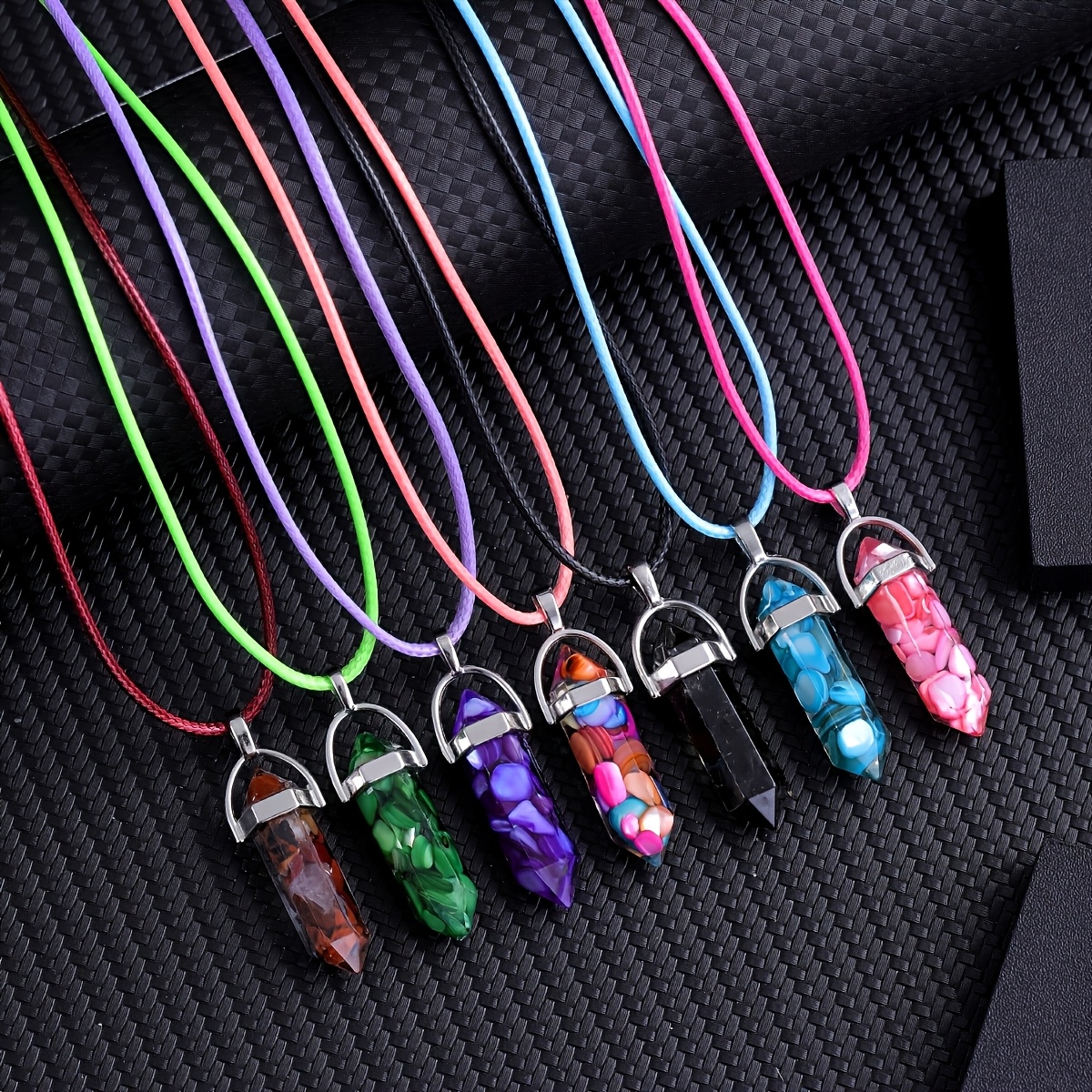 12pc Multi-Color Resin Hexagon Pendant Necklace Set