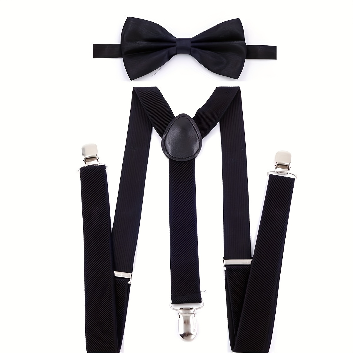 TEMU 2pcs 1920s Unisex Bow Tie And Suspenders Set For Party, Prom, Business Suit Accessories, Halloween Costume Couple Outfit, Christmas Gift