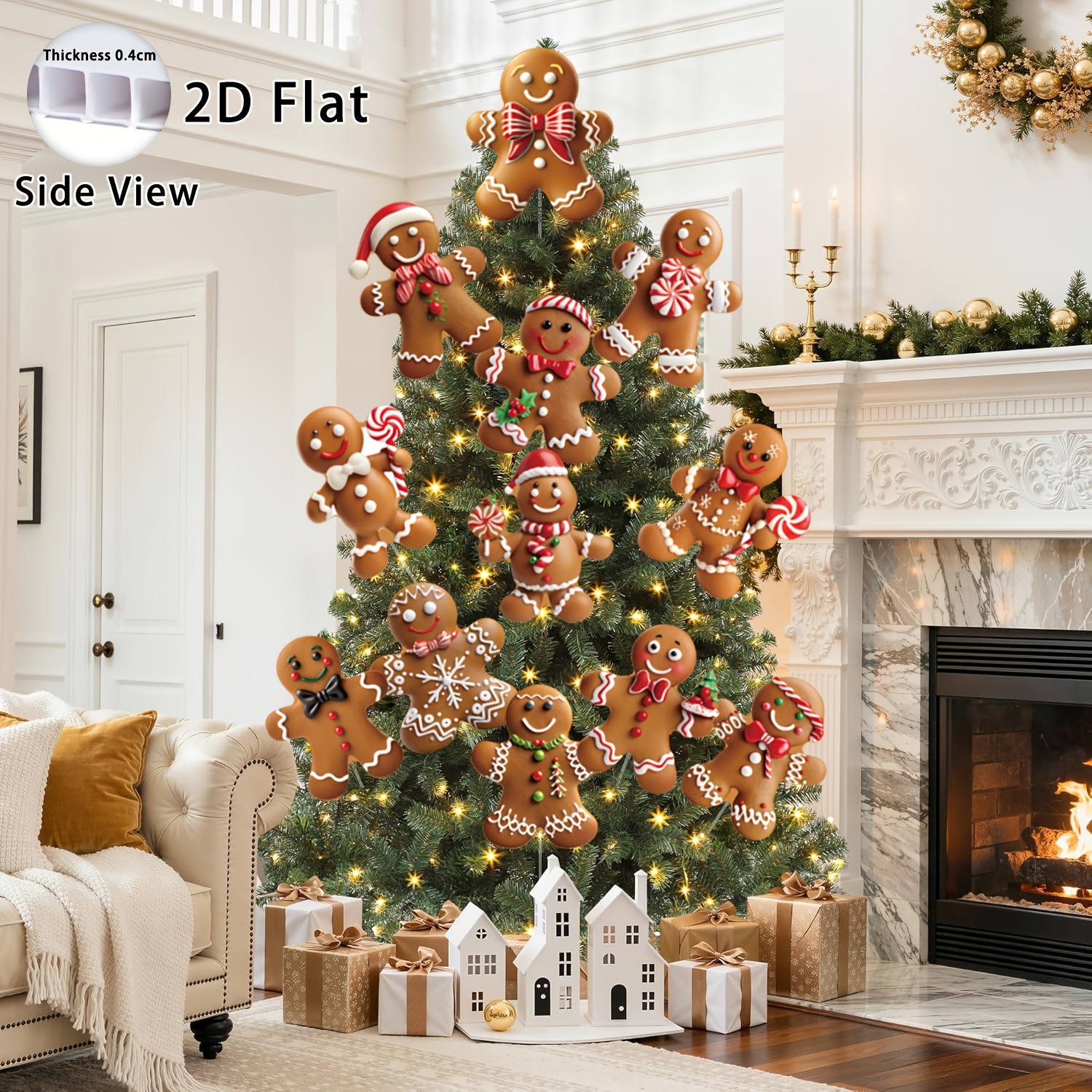TEMU 2d Flat - 12pcs Of 2d Flat Gingerbread Man Decorations For Christmas Trees - Tree Toppers, Holiday Ornaments, And Humorous Christmas Gifts
