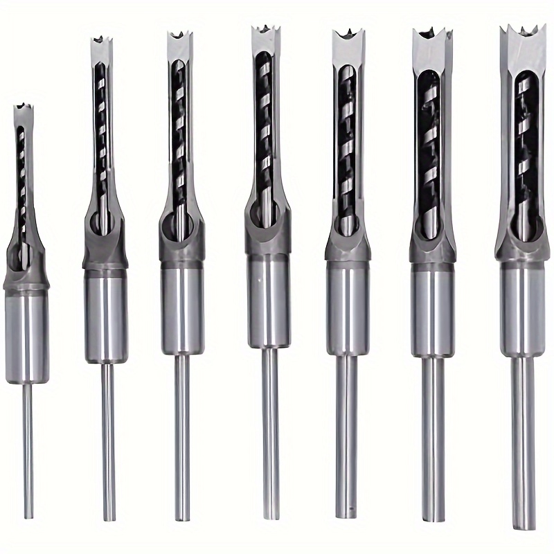 

7-piece Square Hole Mortise Chisel Drill Bit Set, Steel Woodworking Boring Drill Bits For Mortising Machines And Drill Press Attachments