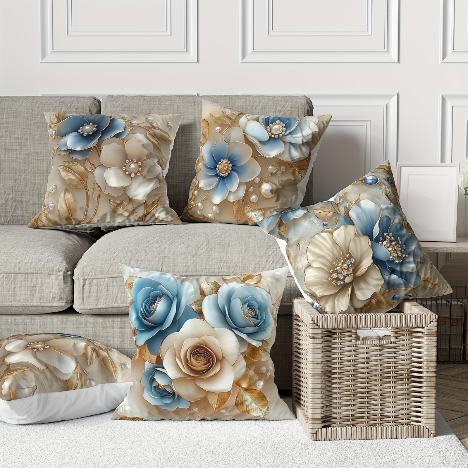 

4- Cushion Covers 18x18 , Zippered Pillowcases, Washable, , & Accents For Sofa & Bedroom Decor