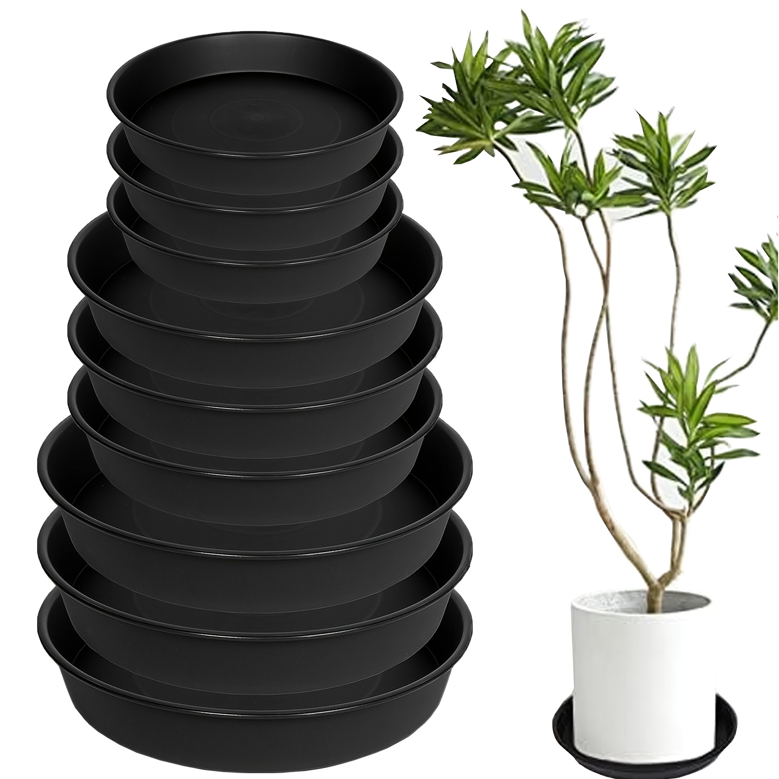 

9 Pack Of 8 10 12 Inch Plant Saucer, Heavy Duty Plastic Plant Saucer 12 Inch Round, Plant Tray For Pots, Flower Saucers For Indoors, Garden Plate Bowls, Trays For Planter 8"/10"/12" (black)