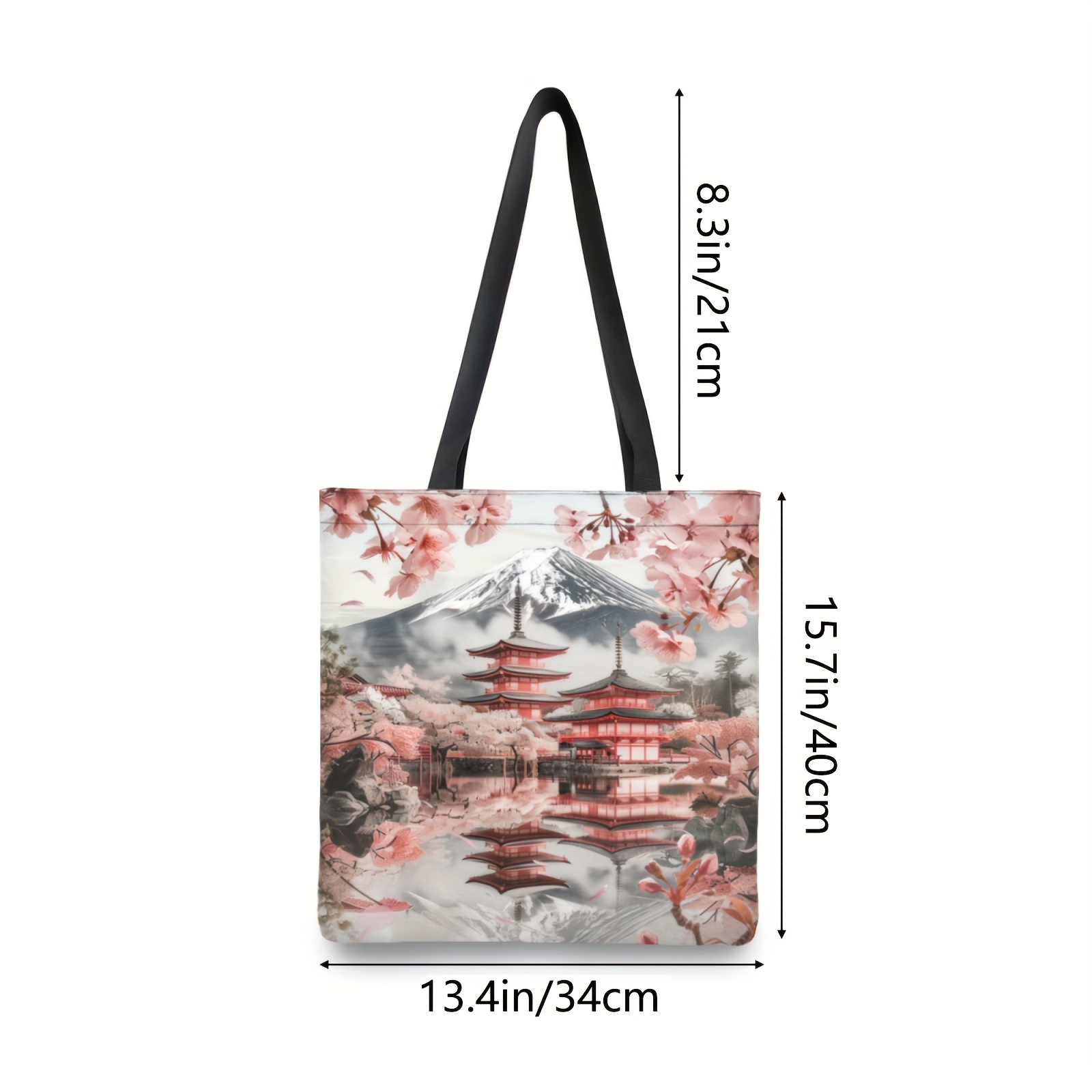 TEMU Mountain Printed Tote Bag: 13.4x15.7in, Casual Women's Handbag, No Closure, Random Print, Hand Washable, No Ironing, Polyester Material