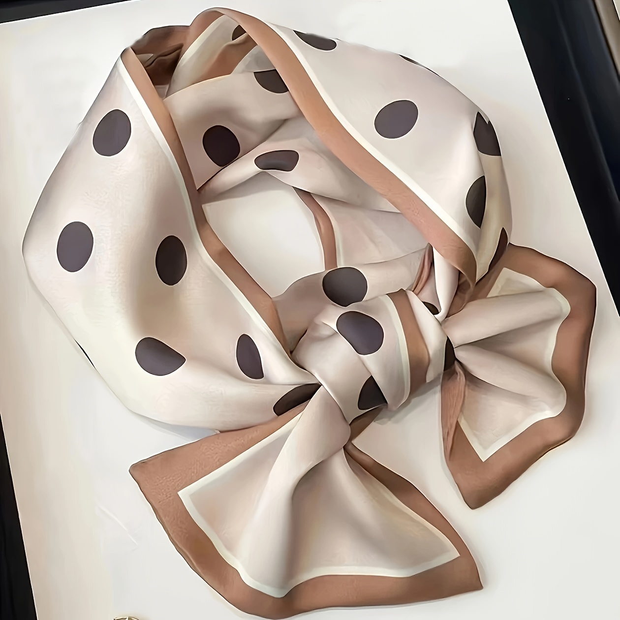 Image of Elegant White And Blue Geometric Print Women's Scarf - Soft 100% Polyester Fiber, Warm And Stylish Beach Accessory, 90g/m², Non-stretch, Handmade , Scarf | Exquisite Bow Style | Luxurious Fabric For