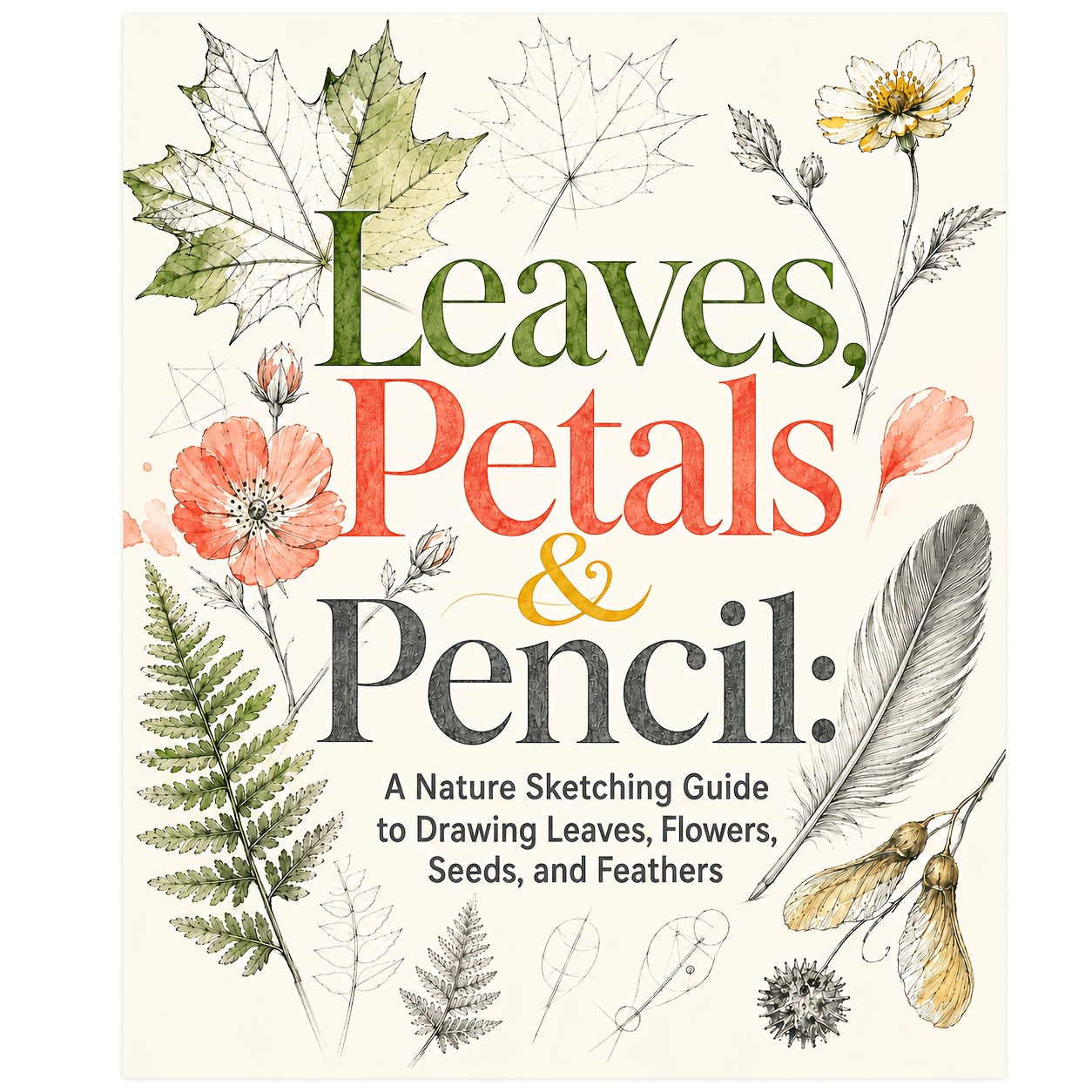 TEMU Leaves, Petals & Pencil - Botanical Drawing & Nature Sketching Guide For Beginners With Leaves, Flowers, Seeds, Feathers & Easy Pencil Drawing