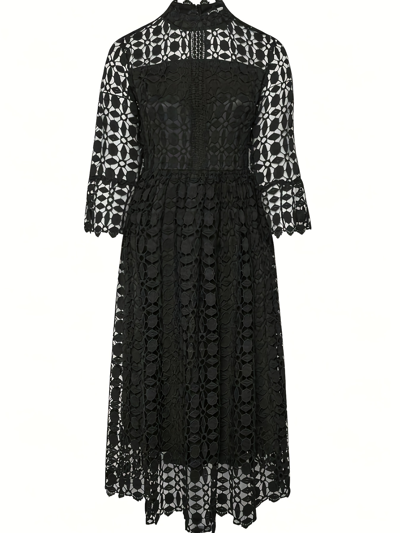 women elegant sheer semi lace long sleeve dress fitted - Temu Germany