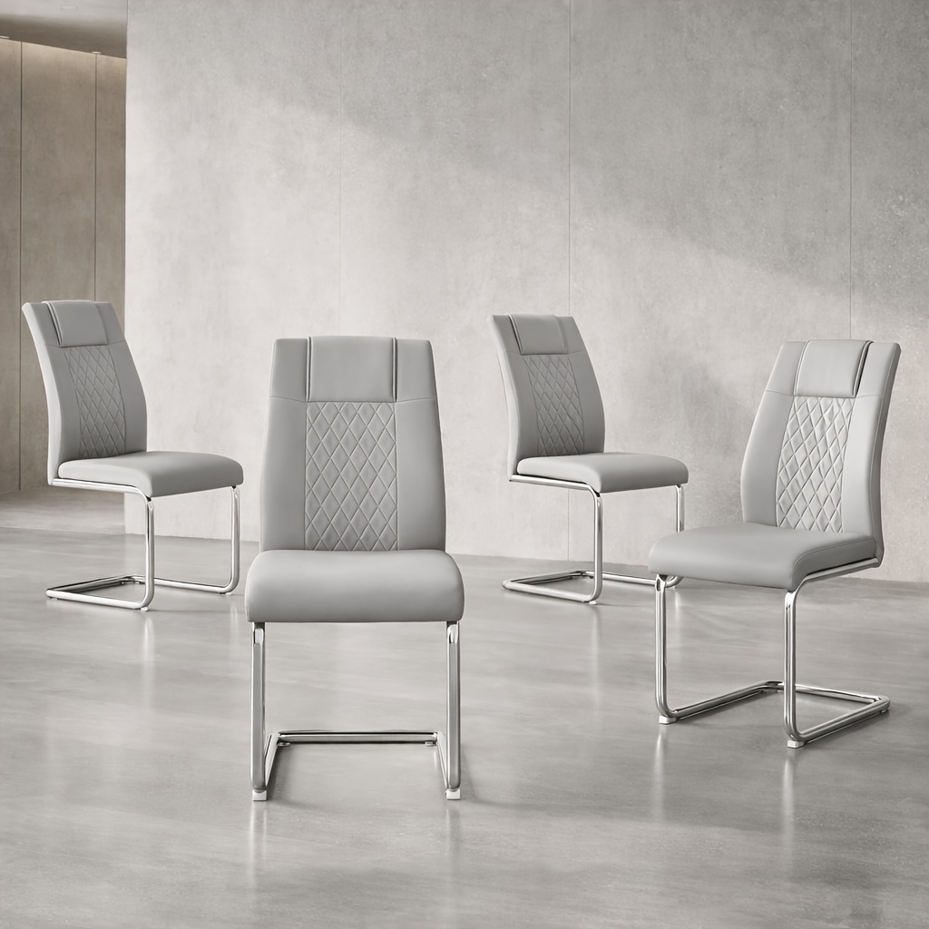Modern PU Leather Dining Chairs Set of 4 - Light Gray/Dark Gray Suitable for Kitchen, Living Room & Dining Room, Foam Cushioned Seats, Cantilever Base with Anti-Slip Footpads, PVC-Coated Faux Leather Armless Chairs, Easy Assembly