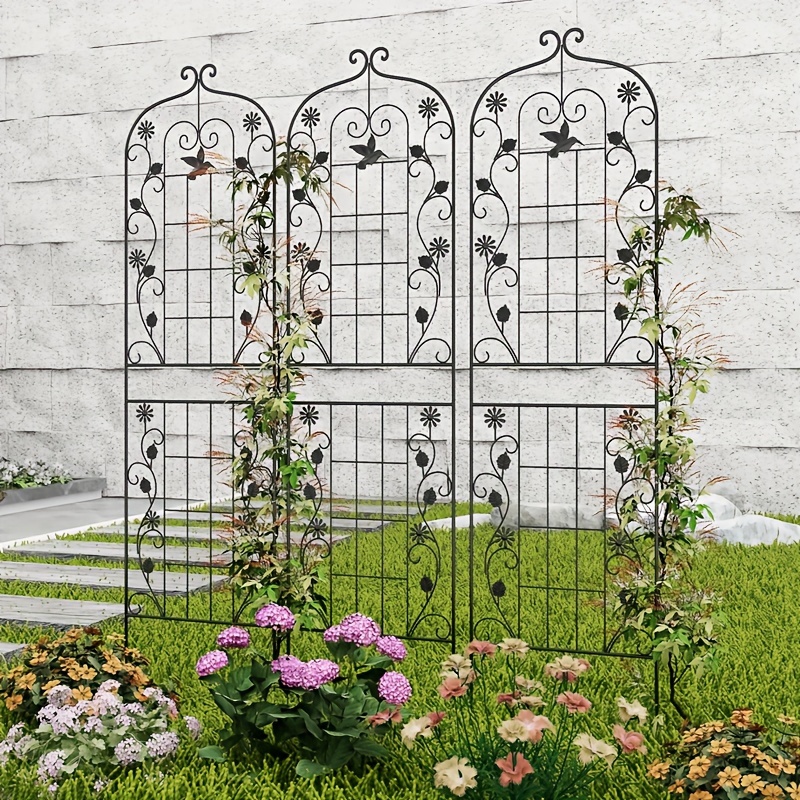 

Iron Garden Trellis For Plant Support - Decorative Metal Vine Climbing Lattice For Rose, , And Climbing Plants, Garden Fence Panel Plant Climbing Frame, Black